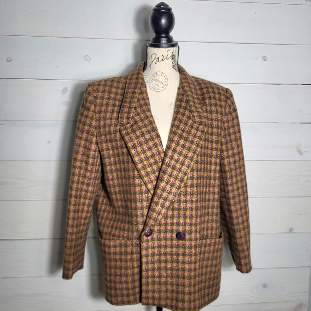 Vintage Giorgio Saint Angelo Wool Blazer Classic Plaid Preppy Old Money.